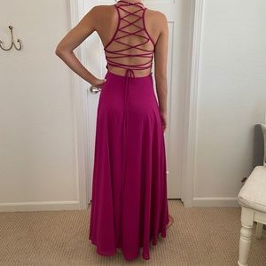 Lulu's Lace Up Maxi Dress, Size Small, Magenta